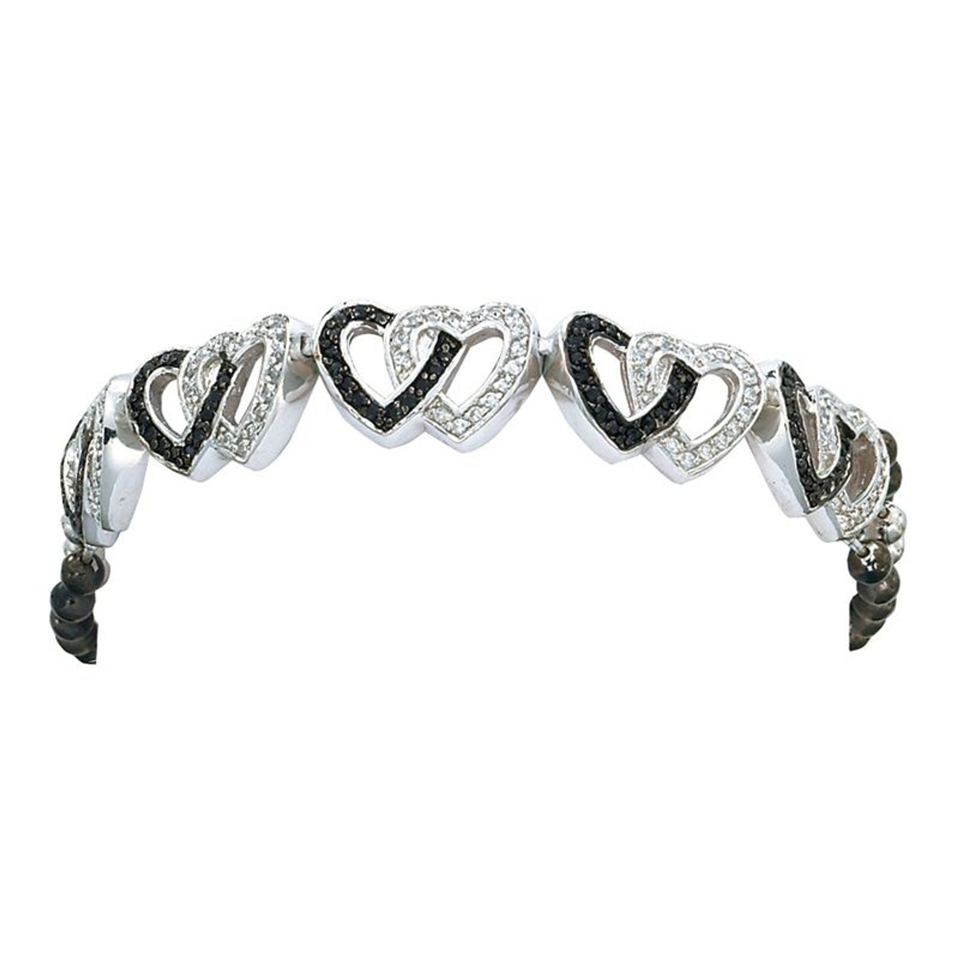 Crystal And Black Double Heart Link Bracelet