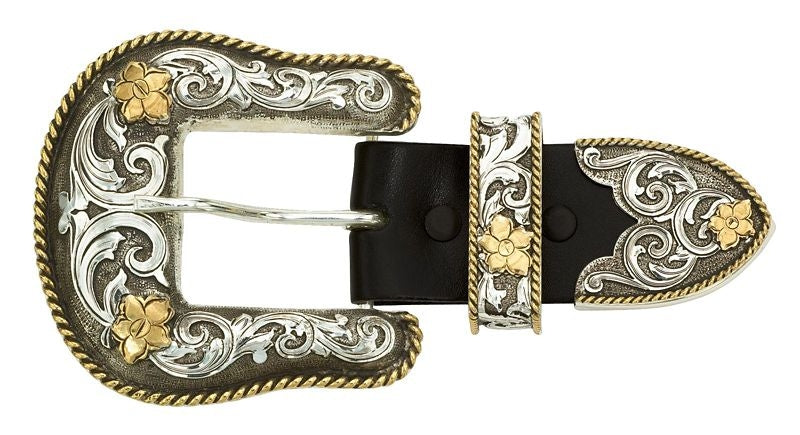 2Tone Filigree 3 Piece Belt Buckle Set 1.5 Br