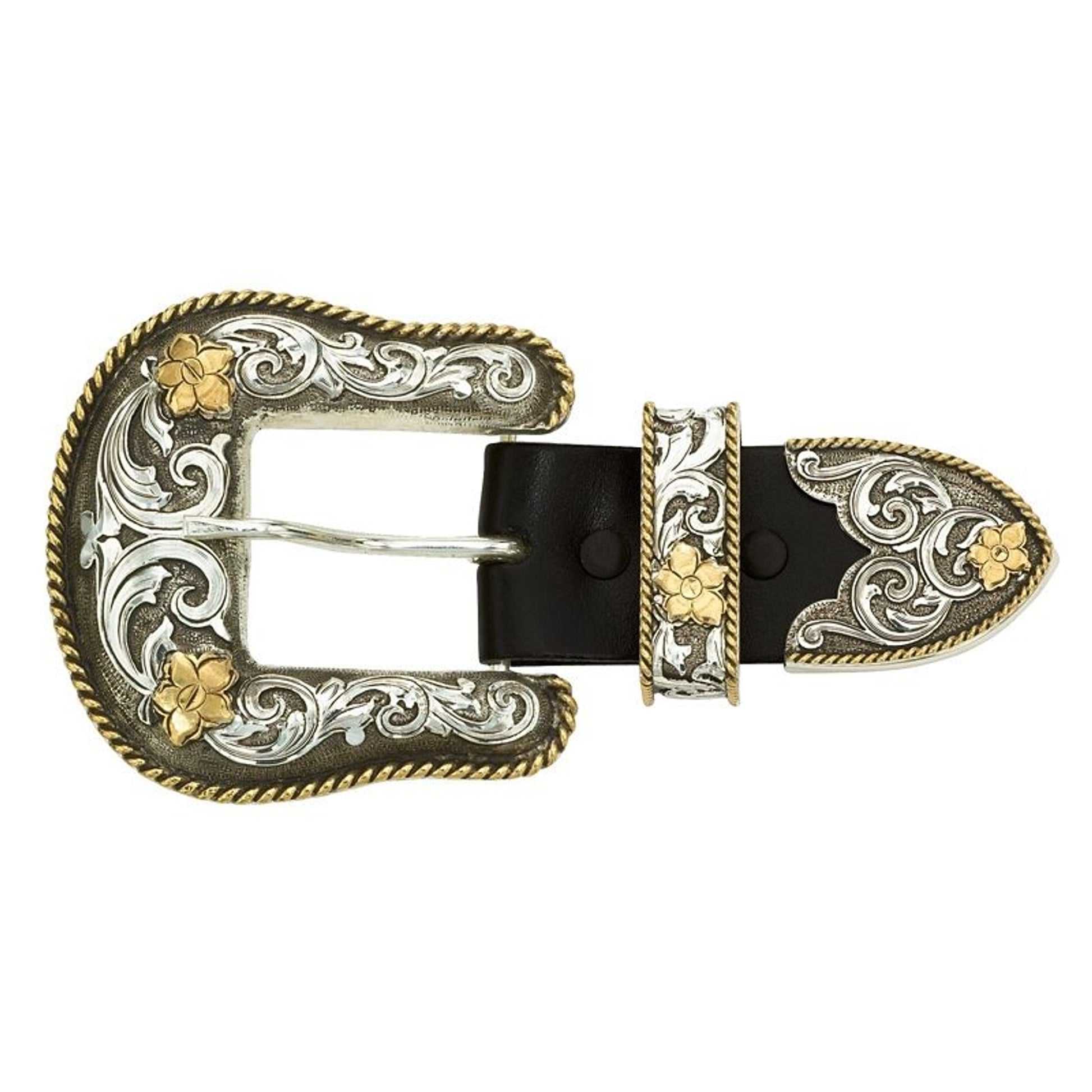 2Tone Filigree 3 Piece Belt Buckle Set 1.5 Br