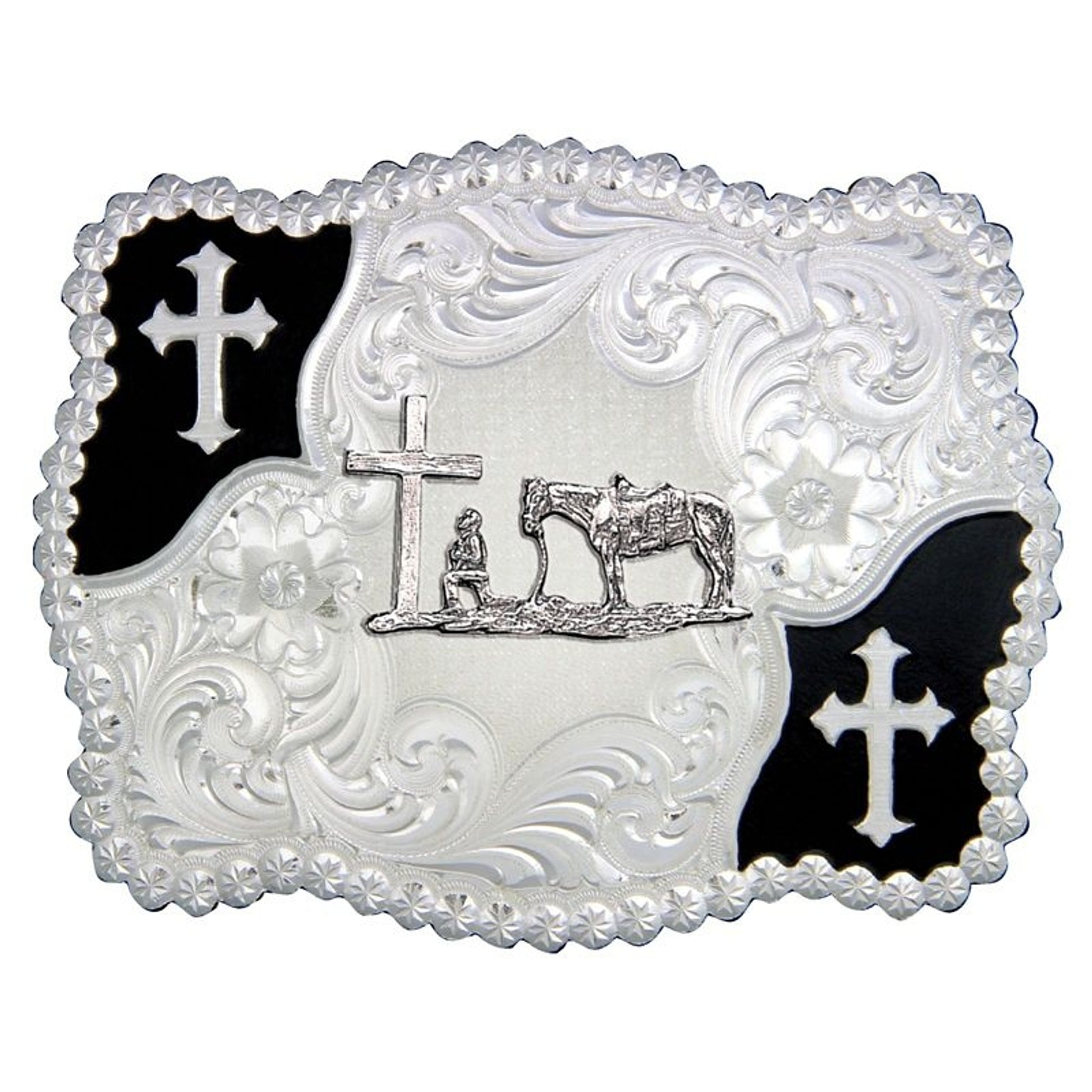 Christian Flourish Scallop Belt Buckle Brn