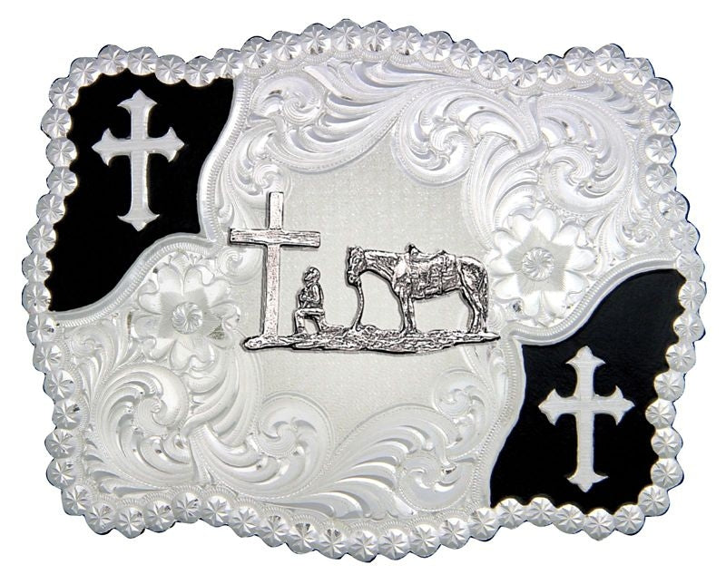 Christian Flourish Scallop Belt Buckle Brn