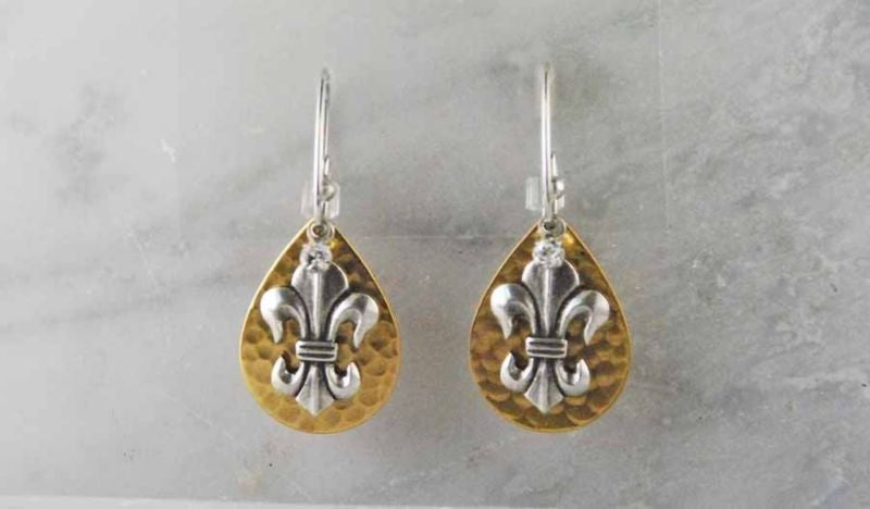 FleurDiLis On Teardrop Disc FrenchWire Earring Sil