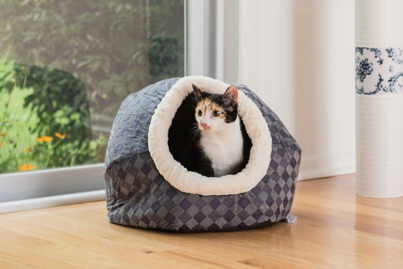 Armarkat C44 Blue Checkered Cuddle Cave Cat Bed