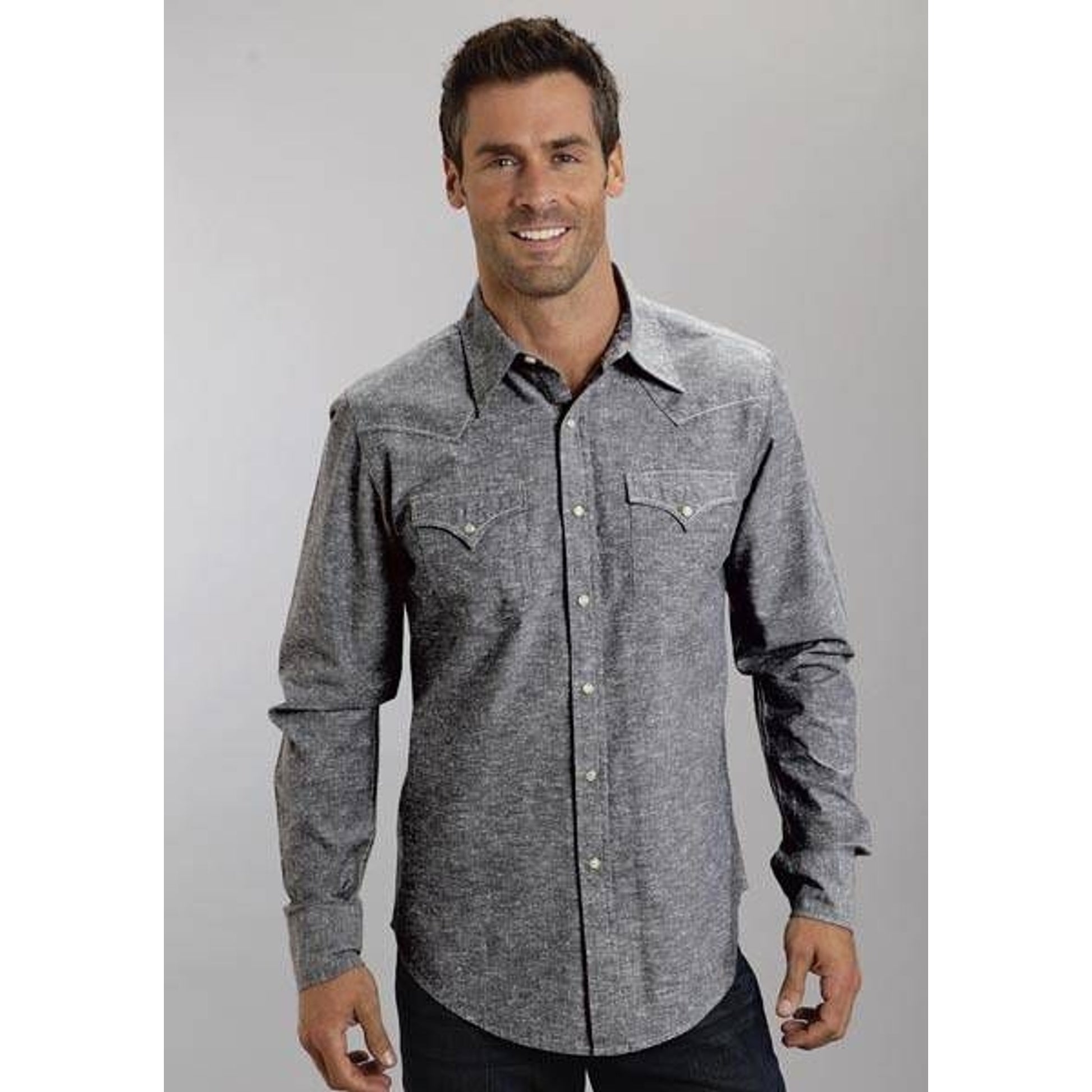 Stetson Mens Slub Chambray LS Snap Shirt