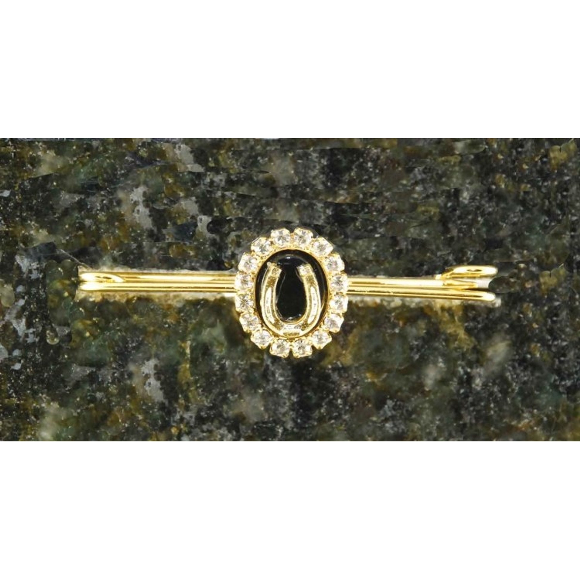Finish Touch Onyx Oval Pin with Horseshoe Chain 2in