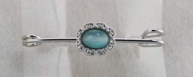 Finishing Touch Fancy Oval Stock Pin - Aqua Cat's Eye
